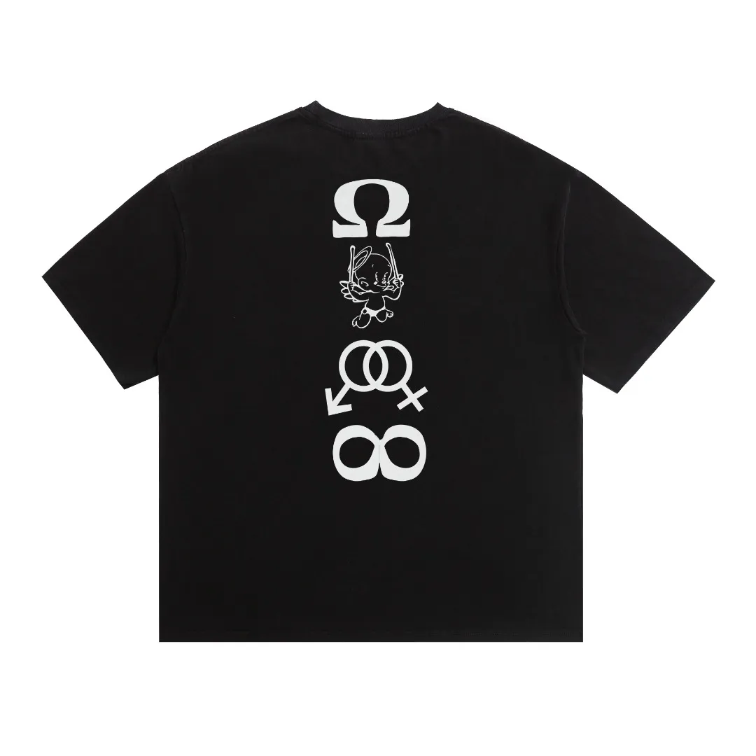 Saint Michael candle angle tee candle angel washed and distressed printed loose short-sleeved T-shirt with digital white ink direct injection, the fabric is breathable and the pattern is three-dimensional and clear. Fabric: Double yarn 240 grams Style number: S888 Size: S-M-L-XL Color: Washed black Price: P118